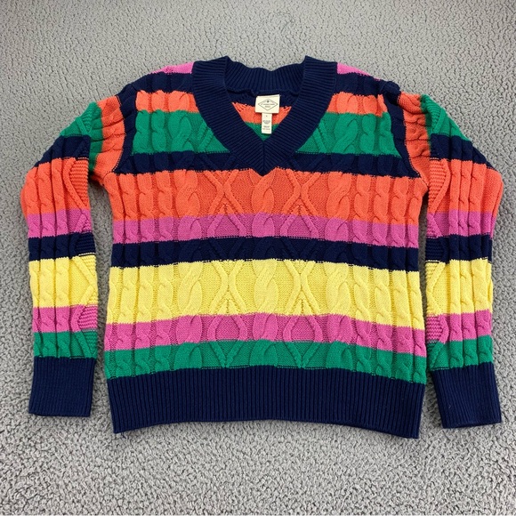St John's Bay Rainbow Stripe Cable Knit V-Neck Sweater  |  Size:  L - Picture 2 of 13